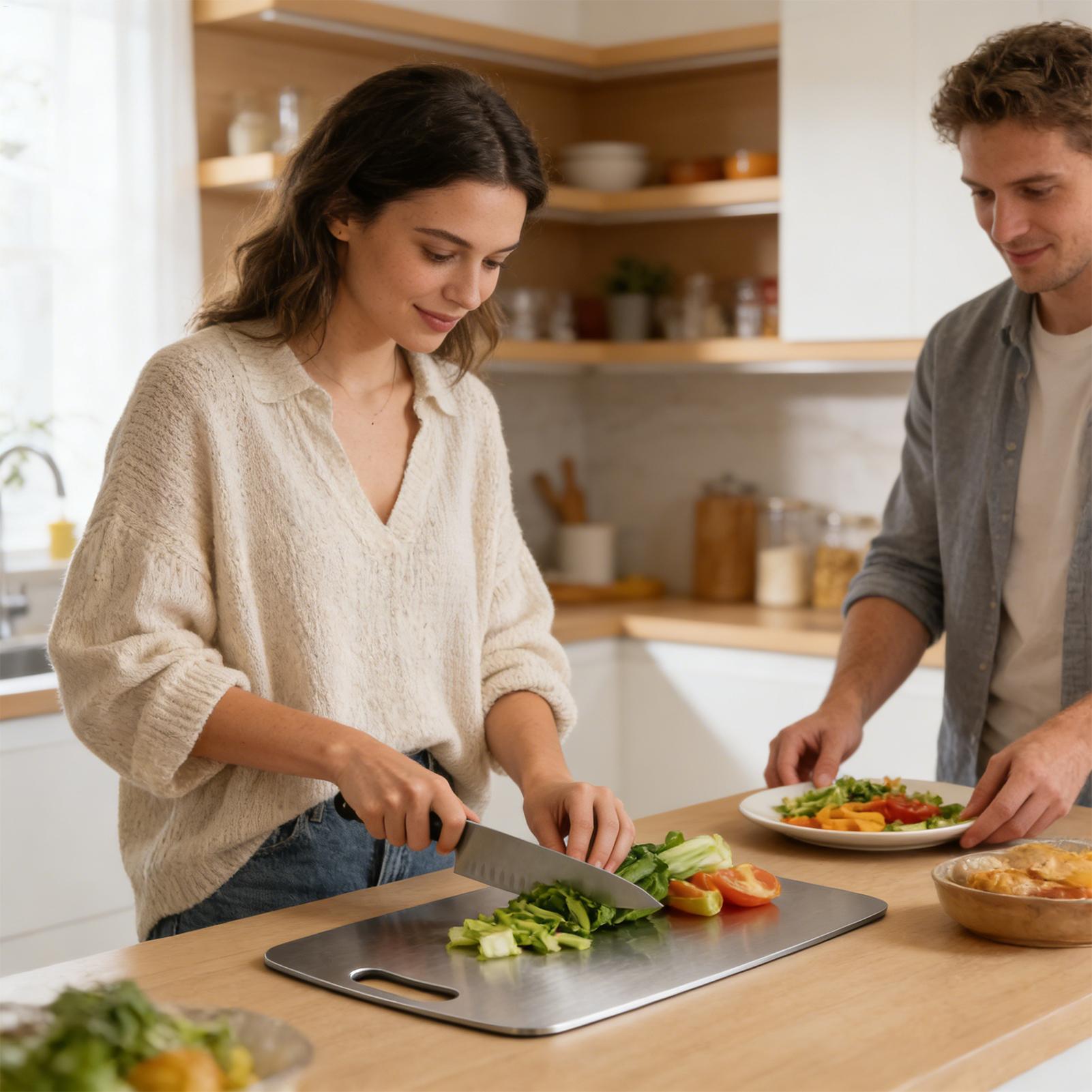Meal Prep With Chicken - Stainless Steel Chopping Board Double Sided
