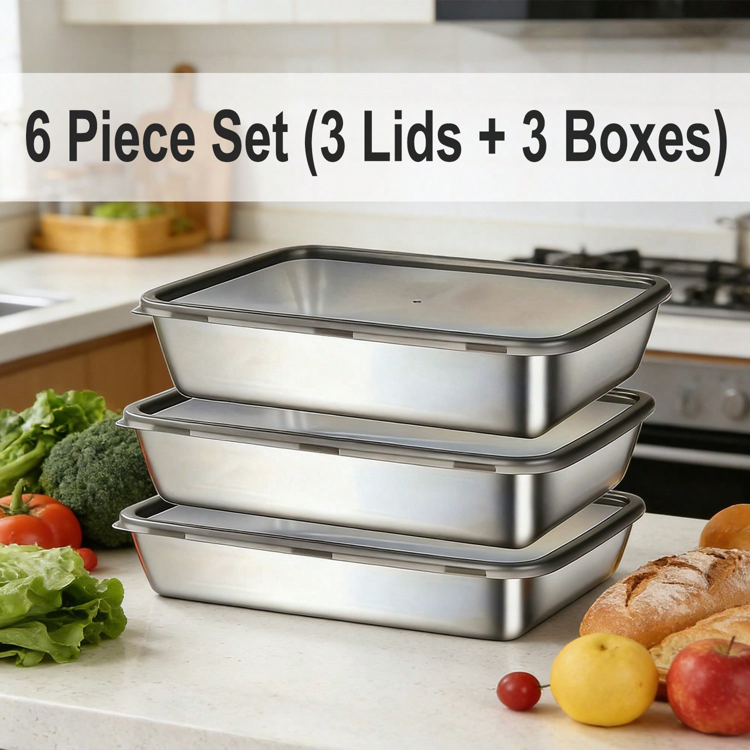6pcs(3 Boxes+ 3 Lids) Stainles - огляд і ціна Meal Prep Easy